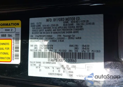 2023 Ford Mustang Ecoboost Fastback из США, поврежденный, VIN 1FA6P8THXP5100860